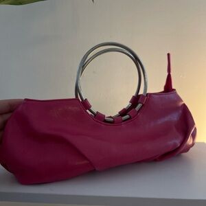 Chic Pink Leather Handbag with Silver Accents